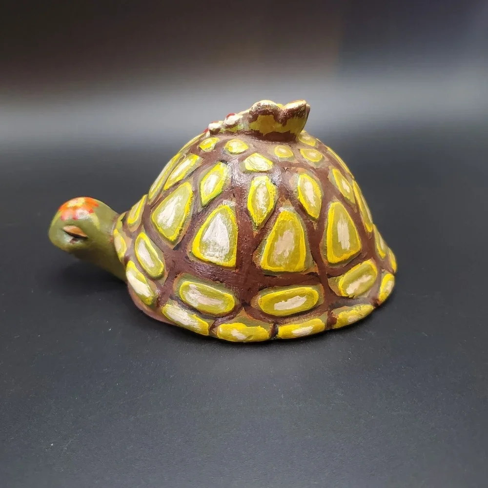 Vintage 1976 Ceramic Handpainted Turtle. Shelf Or Desk Sitter